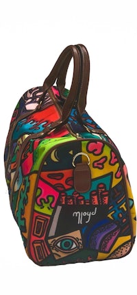 a colorful duffel bag with a colorful design on it